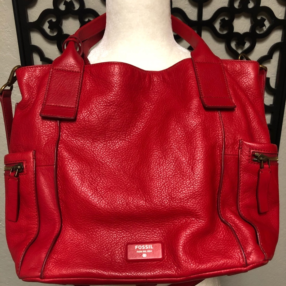 Lovely red all leather Fossil bag